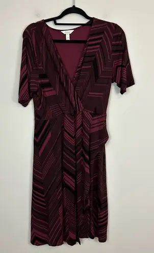 Soma | Red and Black Patterned Faux Wrap Style Dress Size Medium