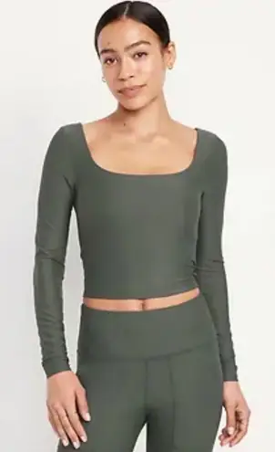Old Navy Power Soft Green Long Sleeve Crop Top, Womens Small