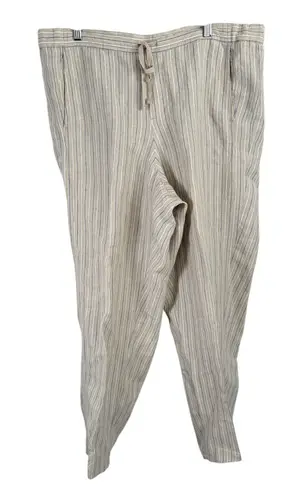J Jill Love Linen Beige Striped Pull On Pants 100% Linen Coastal Womens Large