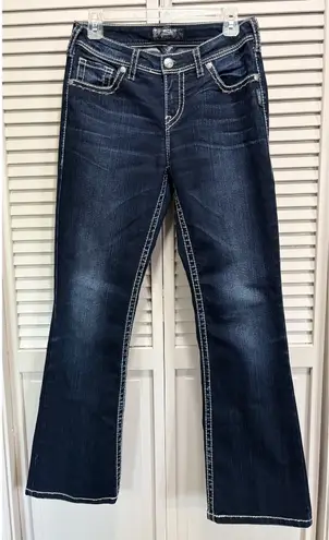 Silver Jeans NATSUKI Flap Bootcut Dark Wash Low Rise EmbroideryGems Size 29x31