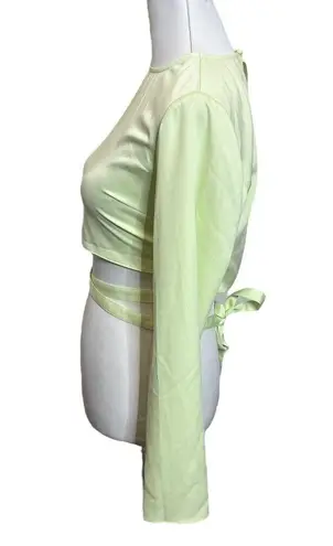 GRLFRND Aaryn Top Mint Green Cropped Long Sleeves Wrap Around Tie Women’s Size S