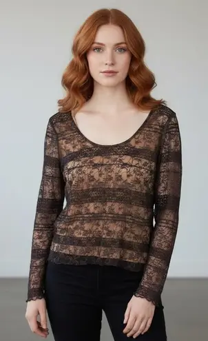 Worth Black Stretch Lace Long Sleeve Top with Sequin Trim – Size M Size M