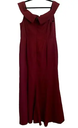NWT Dessy Collection Off The Shoulder Notch Trumpet Gown in Burgundy 3038 Red Size 18