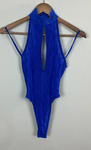 Vintage Andrea Kristoff Escante Lace Teddy M Blue Halter Cutout Sexy Size M