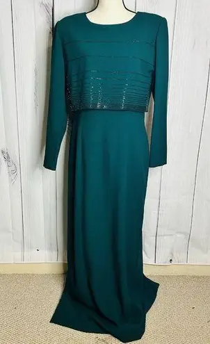 Vintage RIMINI Formal Maxi Dress / Jacket Size 12 Dark Teal Green Beaded