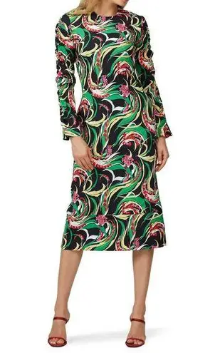 La DoubleJ Tinder Multicolor Floral Print Long Sleeve Midi Dress Size Black Size XS