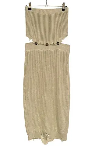 SER.O.YA Grace Strapless Ribbed Knit Distressed Cut Out Dress in Sage MEDIUM