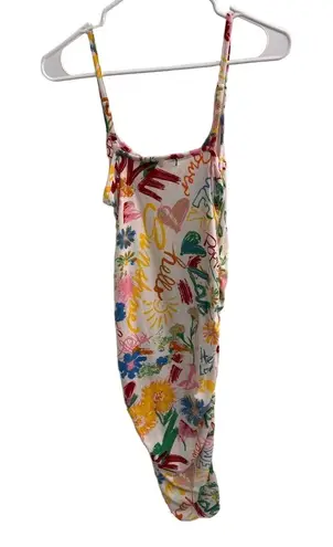 Jolie & Joy Graffiti Floral Ruched Slip Dress Medium Red