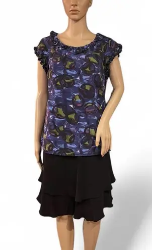 Boden USA NWOT! Boden SILK Abstract Blue Sleeveless Blouse Top Ruffled Neck Lined Size 8