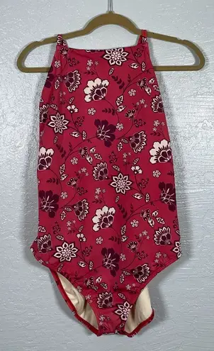 Beach Betty Women XL Rust Red Floral One Piece Swimsuit Crossback Straps Lined