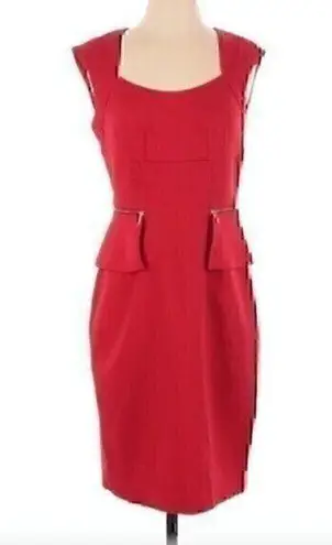 SIGNATURE LONDON STYLE Solid Bright Red Square Neck Knee Length Sheath Dress 4
