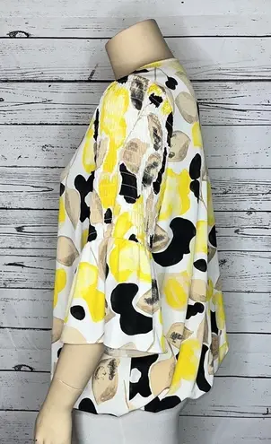Alfani 2X Yellow Watercolor Floral Print Smock Bell Sleeve Bubble Hem Blouse Top