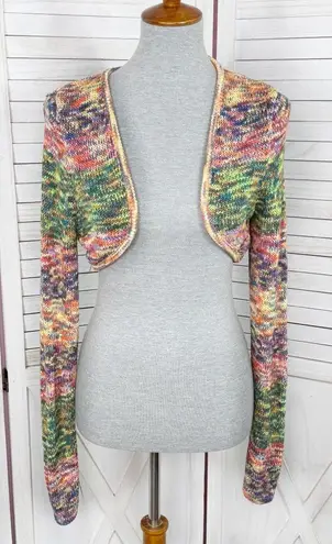 Gabrielle Union Marled Rainbow Knit Shrug Sweater Long Sleeve Multicolor Medium