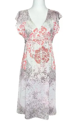 Basix of America NEW Midi Cover-Up Beach Dress Womens Multicolor L Boho Pink/Brown Stretch