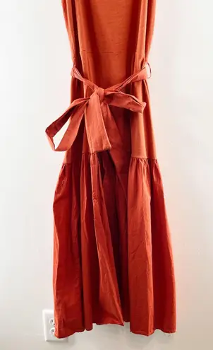 Nation Ltd Everly Frilly Ruffle Strap Tiered Cotton Midi Dress Cayene Red Small