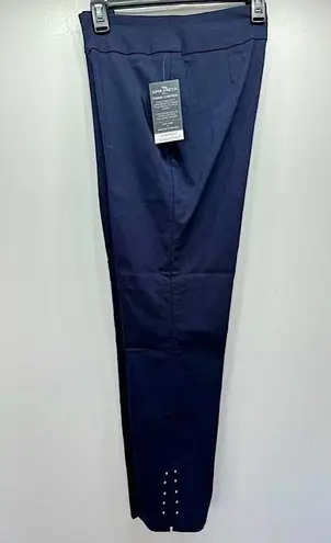 Roz & Ali Navy Blue Slimming Sensations Pull On Pants Silver Studs Hem 6