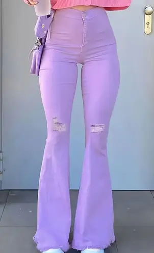 Y2K Light Purple Ripped Flared Jeans Size XL