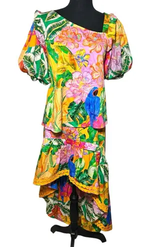 Alden Adair Sophia Santiago Set High Low Skirt Balloon Sleeve Top Size Large