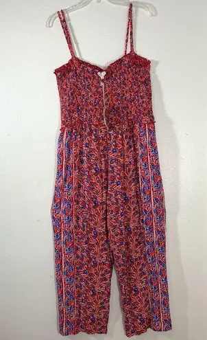 Fat Face Red Natalie Meadow Floral Milkmaid Cottagecore Wide Leg Jumpsuit Sz 12