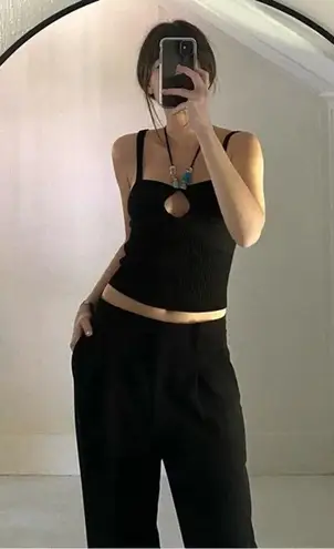 Tressé Paris Knit Beaded Halter Tank Top Black Size T1