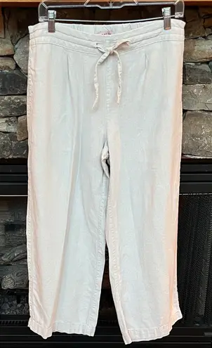 Per Se  Comfy Loose Linen Drawstring Waist Pants Womens Medium Light Khaki - Image 1