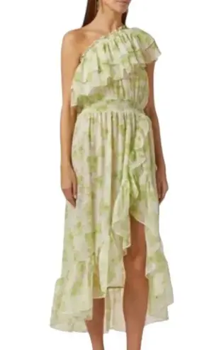 MISA Los Angeles Misa Rumi One Shoulder Asymmetric Ruffle Floral Print Chiffon Dress Size S NWT