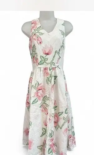 Vtg Y2K Joni Blair white floral dress pink accents aop pockets size 7 wedding