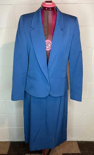 suit skirt set 1980s blue boxy boyfriend straight skirt Size 12