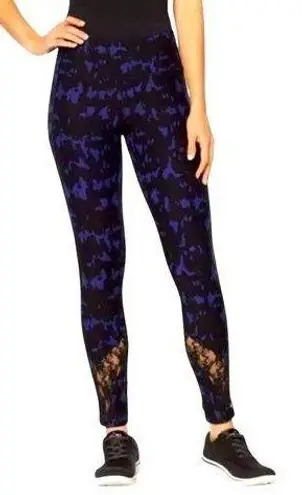 Warrior Danica Patrick NWT Blue and Black Patterned Leggings Lace Trim Medium