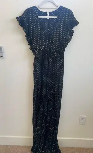 Rat & Boa Black Metallic Giorgia short sleeve V neck maxi dress L