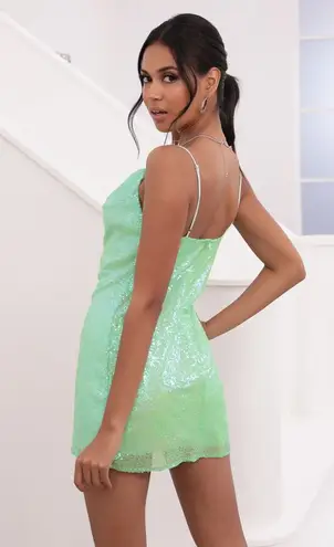 Lucy in the Sky Marlene Sequin Slip Dress in Green