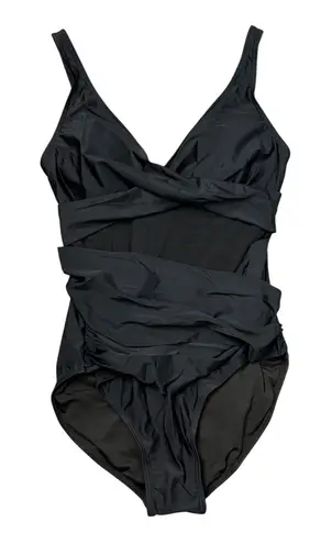 Aidonger Black One Piece Swimsuit Wrap Front Adjustable Straps Size Medium NWT