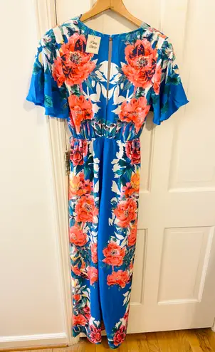 Flying Tomato NWT  blue floral print vneck jumpsuit