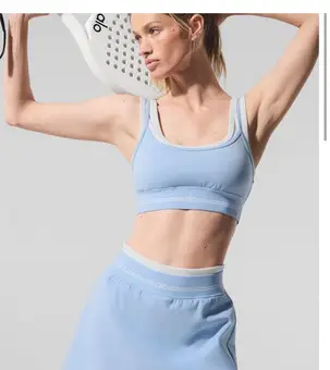 Alo Yoga Airbrush Better Together Layered Bra Seashell Blue - $95