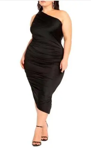 Eloquii Women's Plus Size Ruched One Shoulder Little Black Dress Size 18