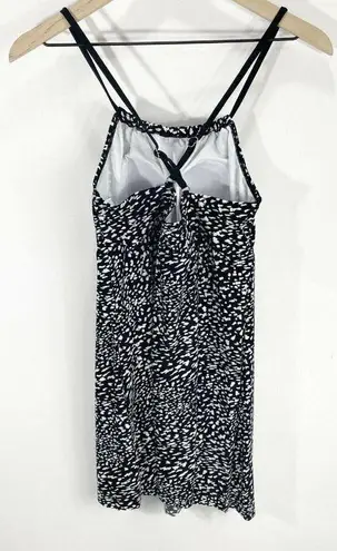 Coastal Blue  Black Geometric Print Padded Womens Swim Dress Cross Back Sz L 12