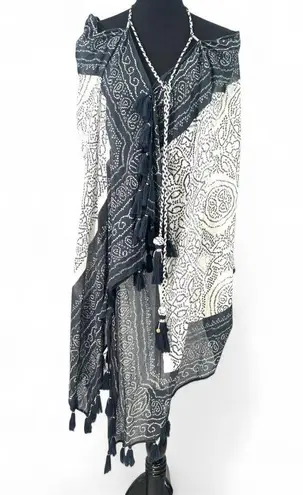 New Star Mela M / L Kamini Beach Dress Kaftan Swim Cover Up Tassel Handkerchief Black Size M