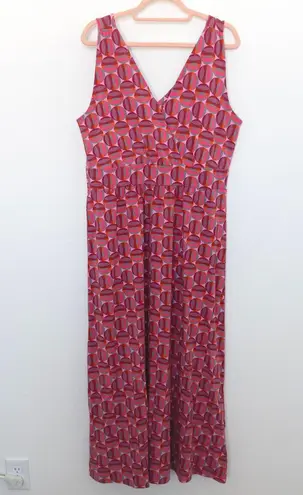 Garnet Hill Garnet Hill Womens Maxi Dress Size 14 Pink Orange Geo Surplice Boho Retro Chic