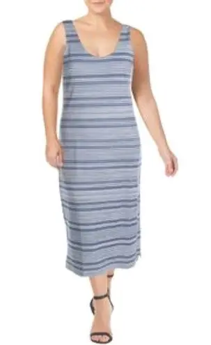 LYSSÉ New Lysse Stripe Knit Mulholland Midi Side Slit Sleeveless Tank Dress Blue