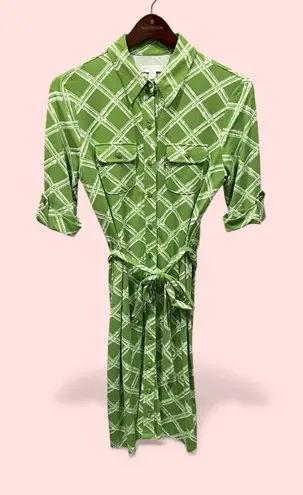 Charter Club Cute Talbots fresh avocado windowpane tie waist gold horse bait button dress
