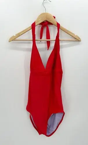 prAna Women Size Medium Red One Piece Swimsuit V Neck Halter Neck Cut Out Back