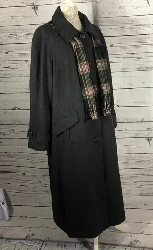 London Fog long charcoal gray over coat fall winter with scarf size 22 W