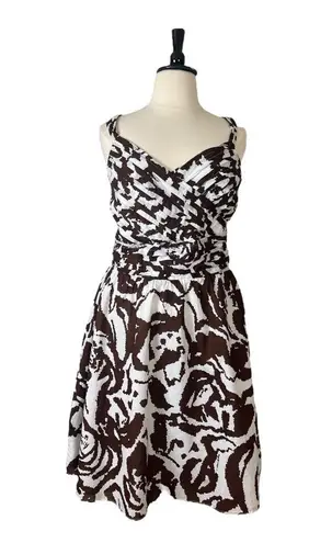 Ashley Stewart Dress Surplice Top Fit Flare Cotton Brown White Women’s Size 18