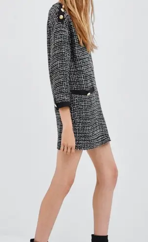 ZARA  TRF Black & White Tweed Dress with Buttons