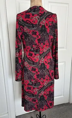 Ralph Lauren Lauren  Paisley Print Jersey Knit Long Sleeve Dress Red Multi Sz 6