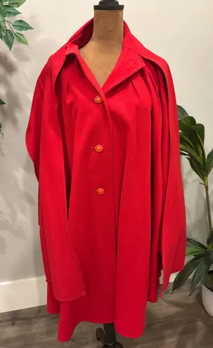 Vintage Christian High End Aujard Merino Wool Full Length Cape Wrap Coat Hooded Red Size XL