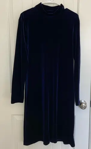 EUC Vintage women’s blue velvet mock neck midi long sleeve winter dress L/XL Size L