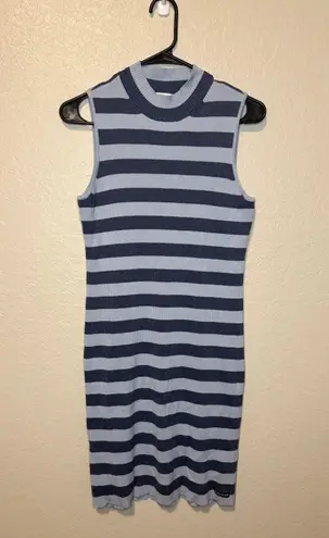 Calvin Klein Jeans Blue Striped Sleeveless Ribbed Knit Bodycon Mini Dress Size M