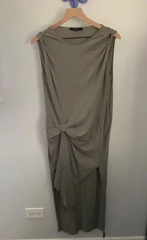 All Saints Small Riviera Midi Dress Ruch Asymmetrical Olive Green