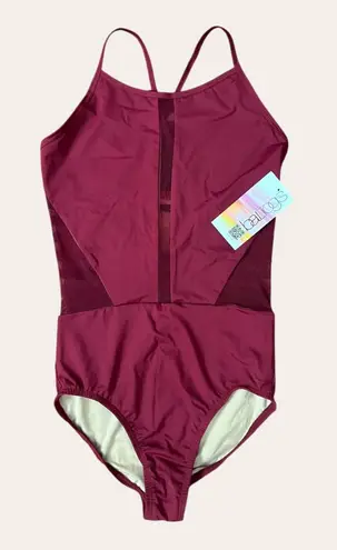NWT BalTogs Burgundy Mesh Cutout Cami Ballet Leotard Medium Red
